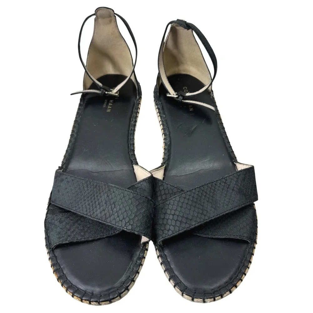 Cole‎ Haan Pinch Maine Cloudfeel Espadrille Flat Sandals Women 10.5 Black Casual